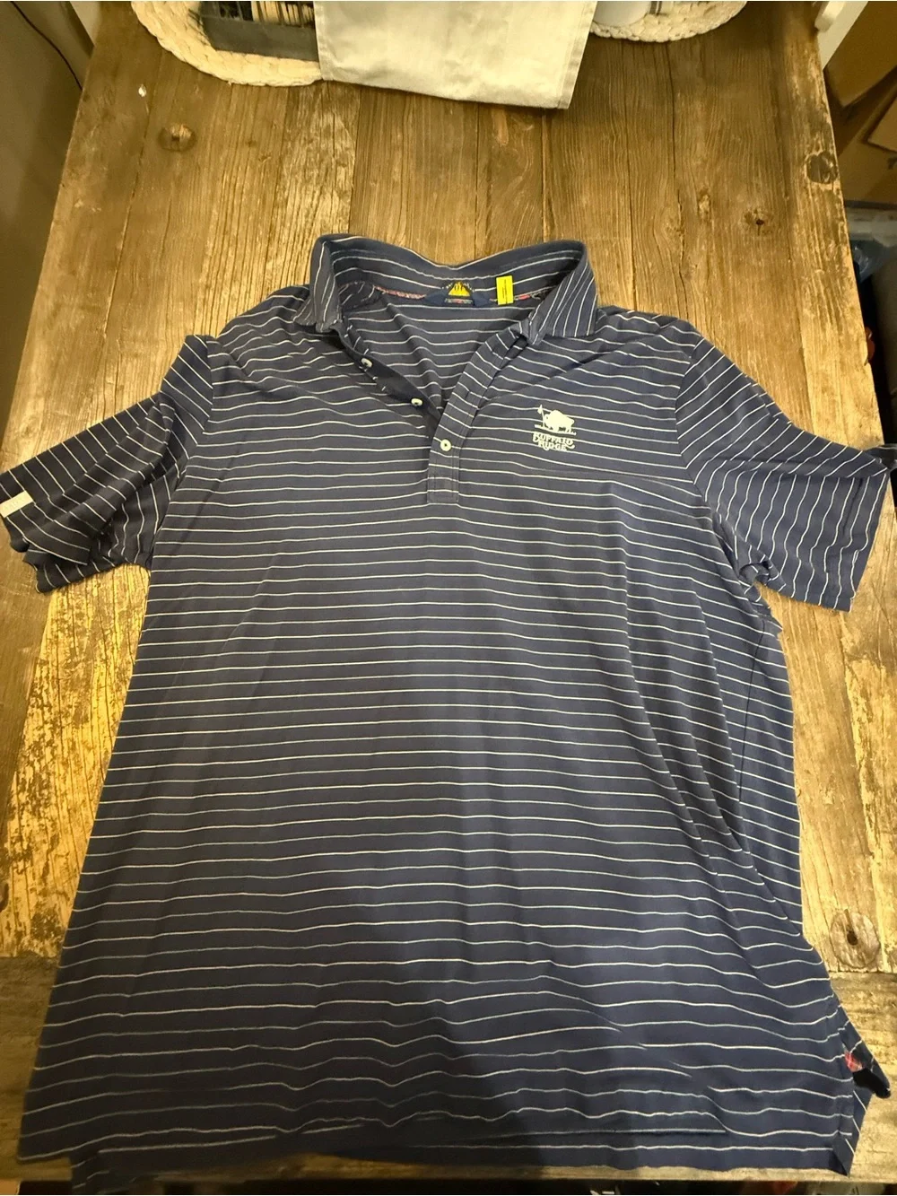 Ralph Lauren Navy and White Striped Polo Shirt- Buffalo Ridge